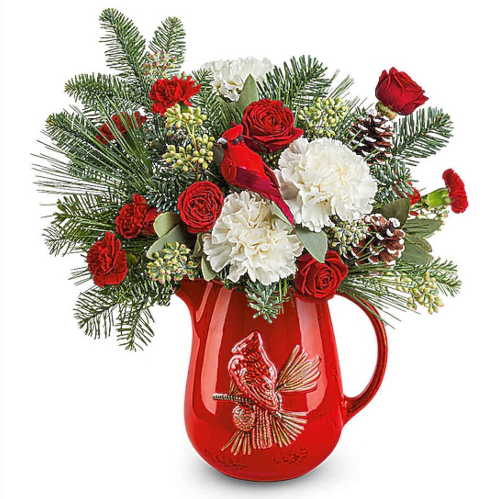 Teleflora Red Cardinal Ceramic Pitcher/Vase with Bird Design - Picture 3 of 12
